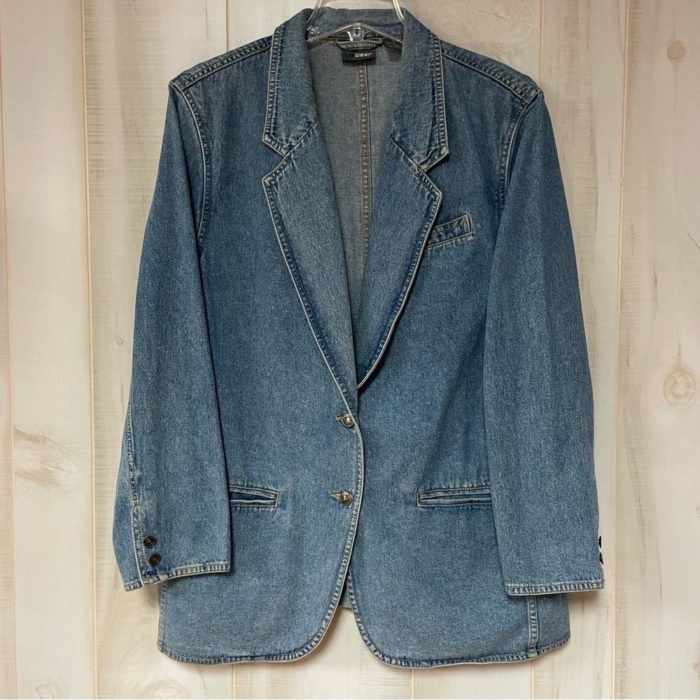 Vintage LizWear 80’s Denim Blue Blazer Jacket Sz 12P